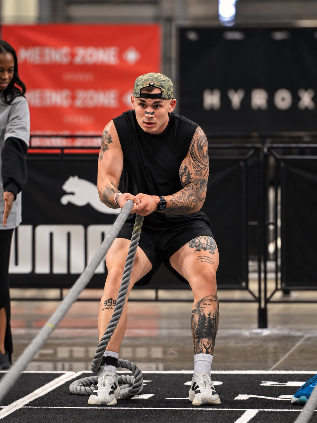 Jake working through the sled pull at HYROX